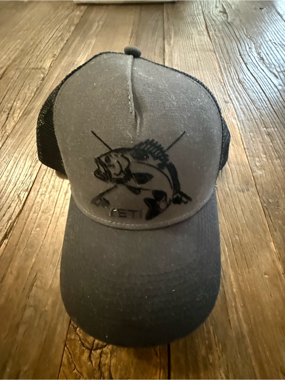 Yeti Gray and Black Fishing Trucker Hat with Fish Graphic